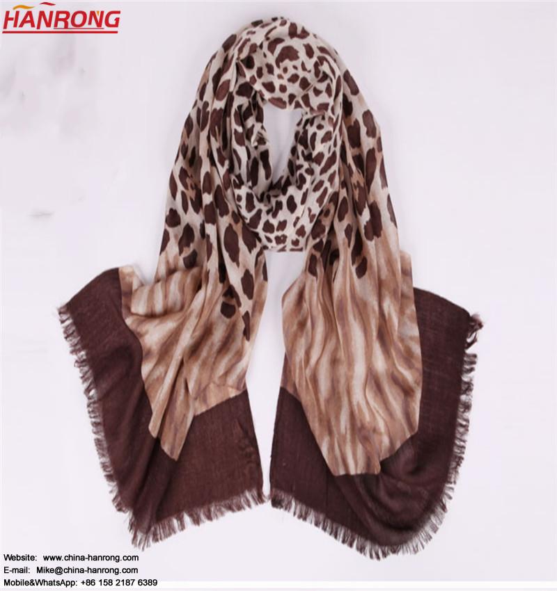 American Wind Leopard Printed Long Warm Tassel Wool Scarf