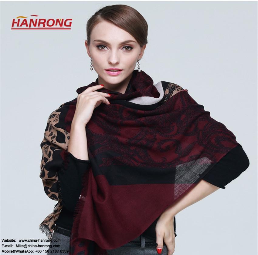 Autumn Winter Warm Printed Red Long Wool Scarf 180x74cm
