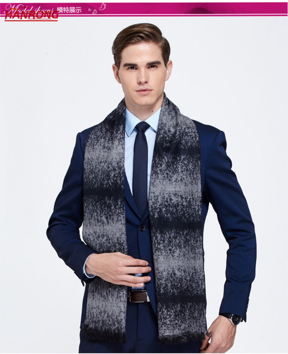 Spain Fashion Temperament Men Business Long Black Warm Wool Scarf
