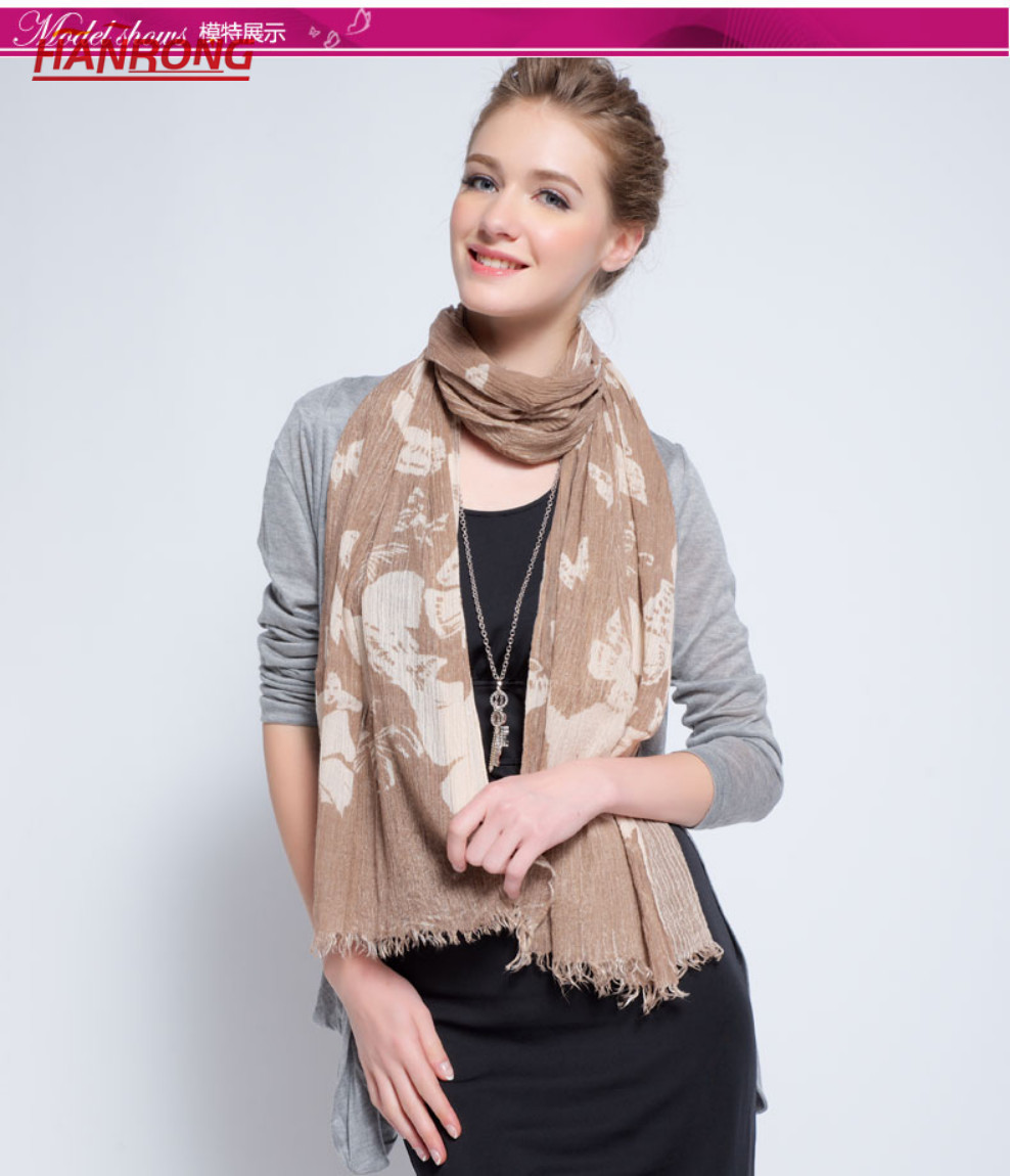 UK Winter Lady Butterfly Printing Neck Frilly Wool Scarf Shawl