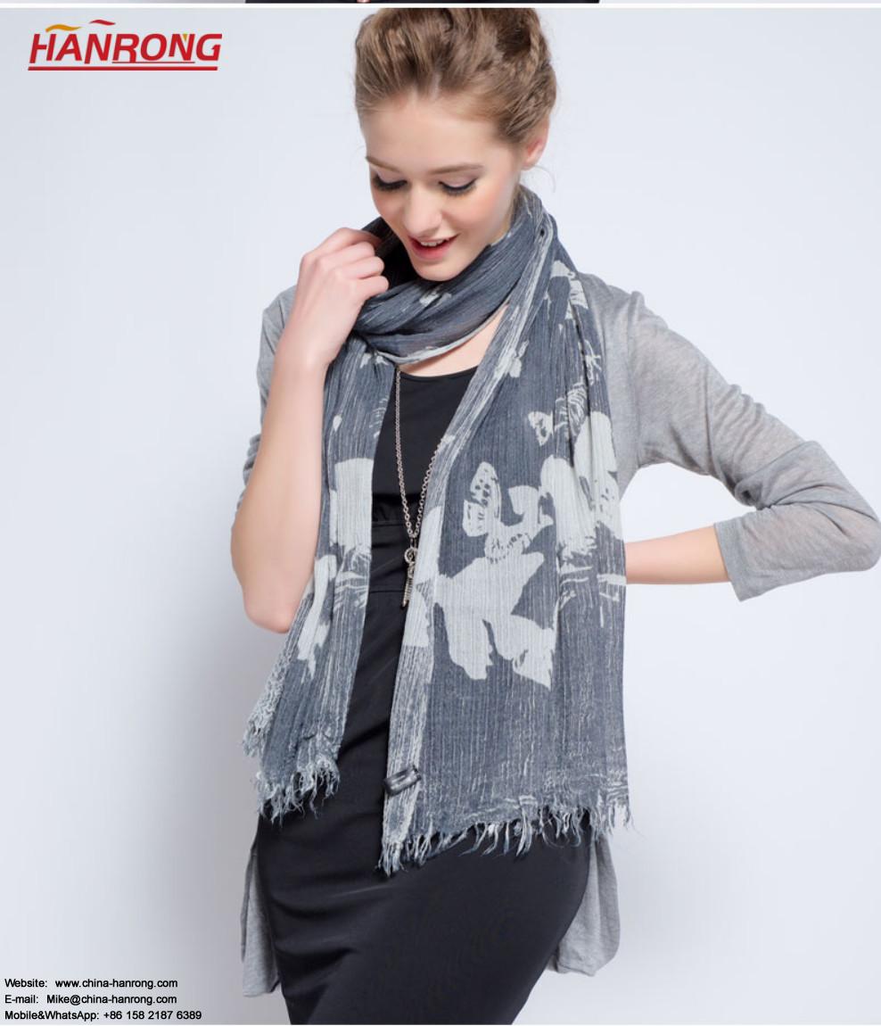 UK Winter Lady Butterfly Printing Neck Frilly Wool Scarf Shawl