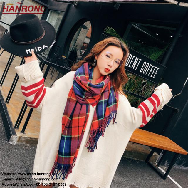 Korea Students Style Plain Jacquard Fringe Winter Long Warm Acrylic Shawl Scarf