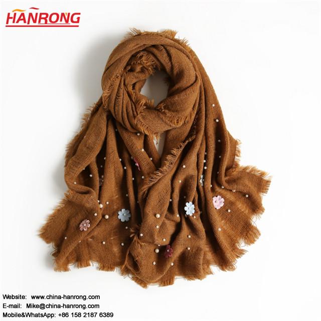 Women Fresh Pearl Flower Hot Diamond Craft Candy Color Acrylic Scarf Wholesale