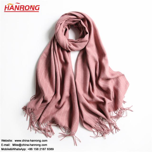 Lady New Striped Print Plain Knitting Wool Tassel Scarf For Relax Travel