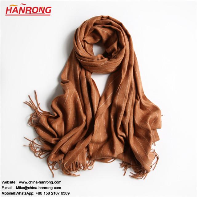 Lady New Striped Print Plain Knitting Wool Tassel Scarf For Relax Travel