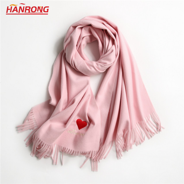 Asia Autumn Winter Top Grade Gift Cashmere Love Heart Embroidery Acrylic Scarf