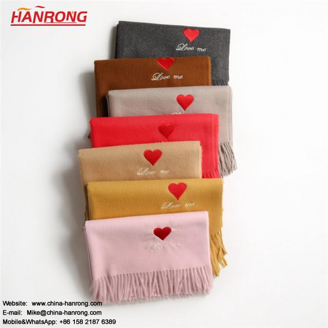 Asia Autumn Winter Top Grade Gift Cashmere Love Heart Embroidery Acrylic Scarf