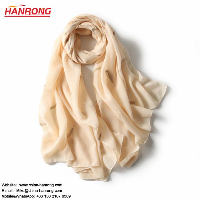 Factory Hotsale Gold Feather Travel Gauze Polyester Cotton Scarf 180x90cm