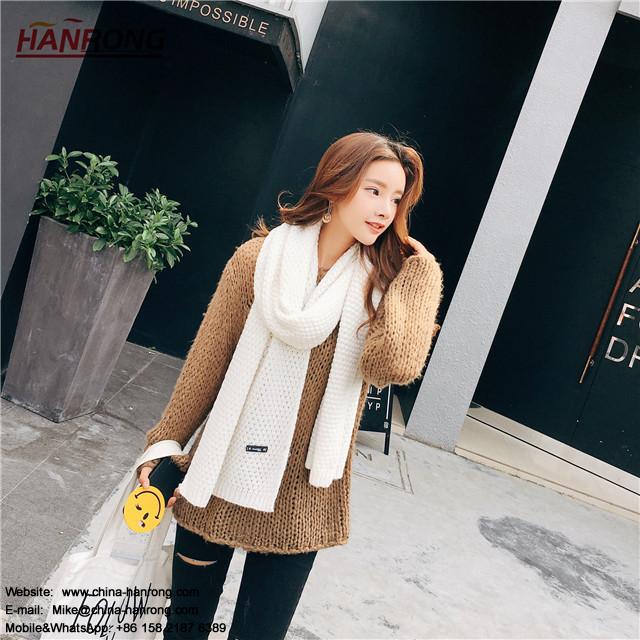 Texas Winter Travel Thickness Woolen Crochet Knitted Khaki Polyester Scarf 200x35cm