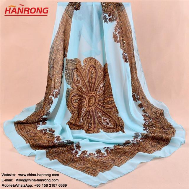 Fashion Pure Color Chinese Ethnic Style Print Kerchief Chiffon Scarf