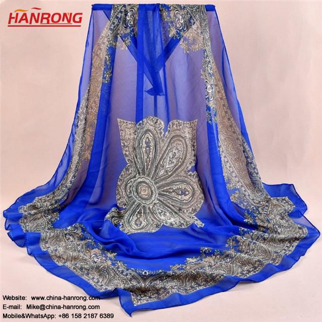 Fashion Pure Color Chinese Ethnic Style Print Kerchief Chiffon Scarf