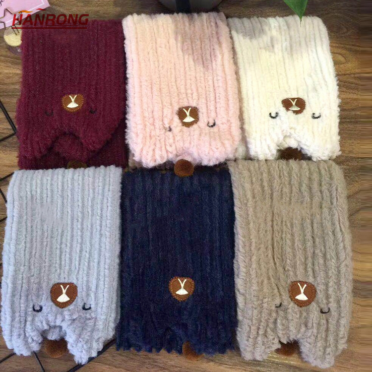 Autumn Winter Cartoon Bear Tie Dye Plain Comfortable Soft Warm Wool Baby Scarf