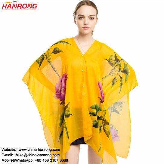 China Supply Latest Design Summer Flower Pattern Printing Plain Soft Yellow Viscose Scarf