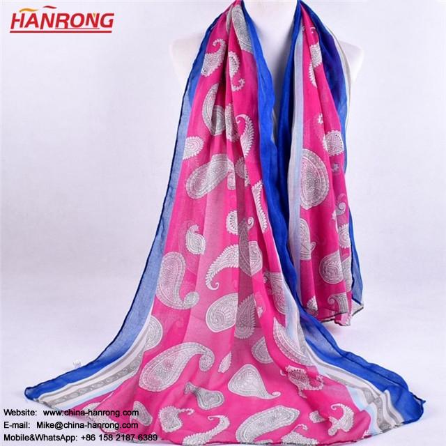Classic Paisley Pattern Printing Long Voile Scarf 