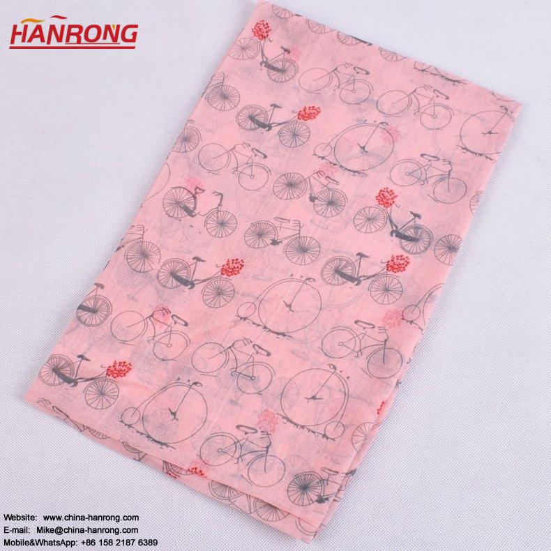 Outside Travel Cartoon Bicycle Pattern Printed Wholesale Plain Voile Scarf