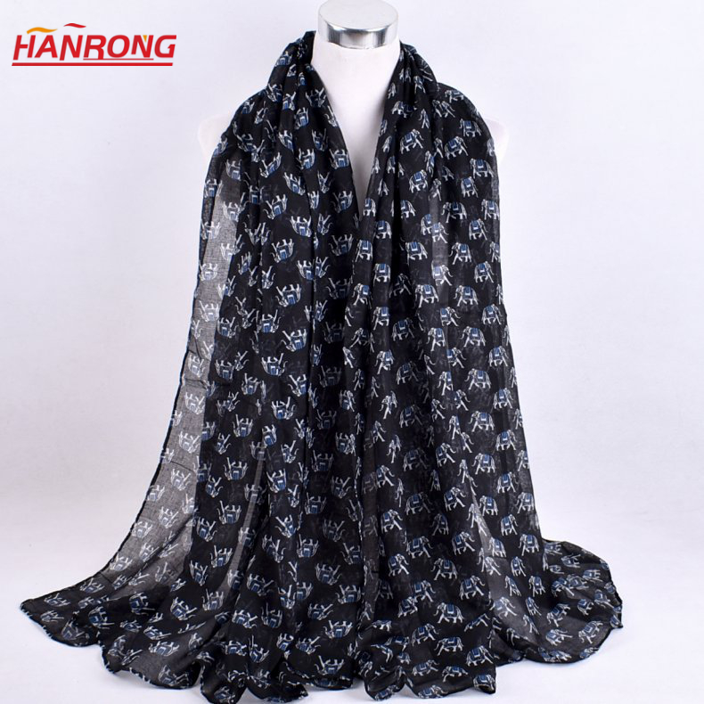 Spring Summer Popular Classic Small Elephants Animal Printing Lovely Voile Scarf