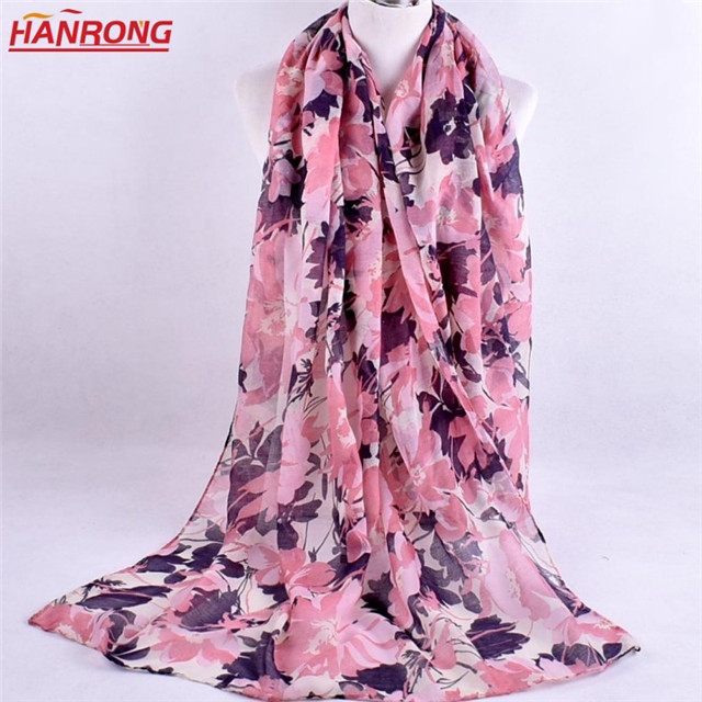 Europe Popular Lady Large Area Flowers Printing Double-colors Light Voile Scarf