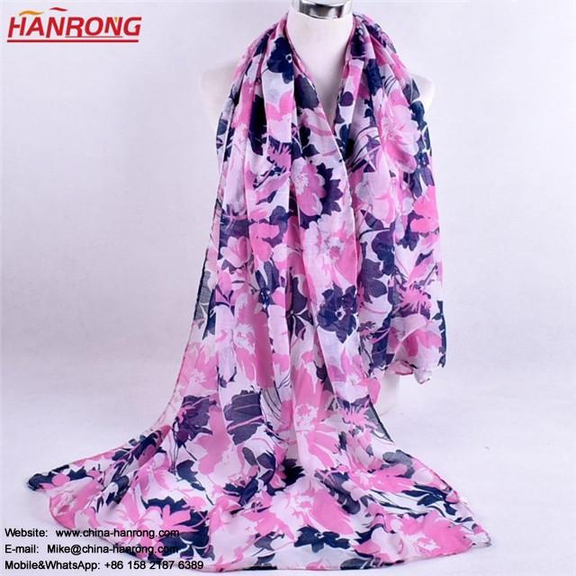 Europe Popular Lady Large Area Flowers Printing Double-colors Light Voile Scarf
