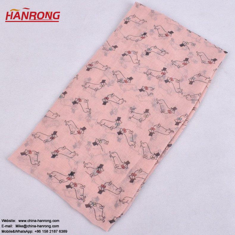 Lady Casual Cartoon Puppies Printed Plain Curling Voile Scarf 180x90cm