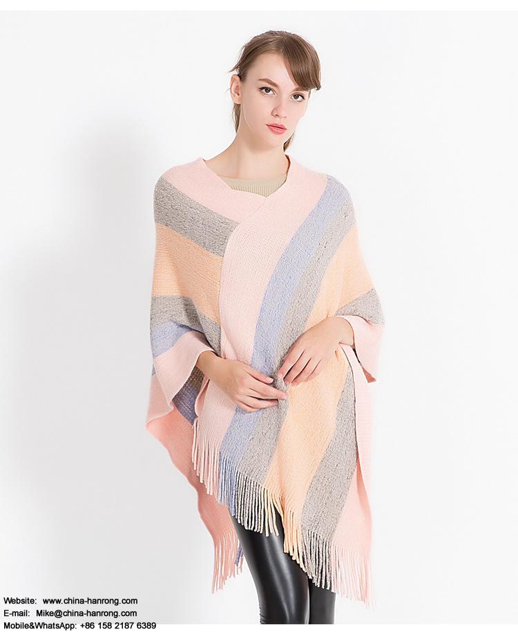 European Autumn Winter Warp Knitting Large Size Jacquard Fringe Pink Acrylic Scarf Cape