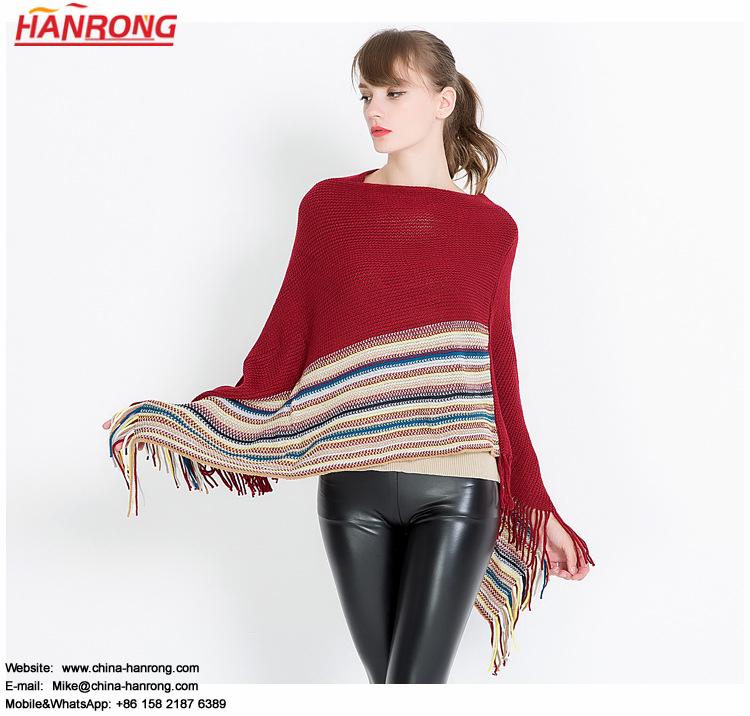 Autumn Winter Custom Design Warp Knitting Stripe Pattern Printing Women Red Acrylic Scarf Cape