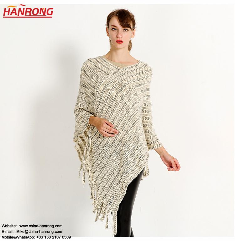 New Winter Fashion Pure Color Warp Knitting Fringe Stiching Lady Beige Red Acrylic Scarf Cape