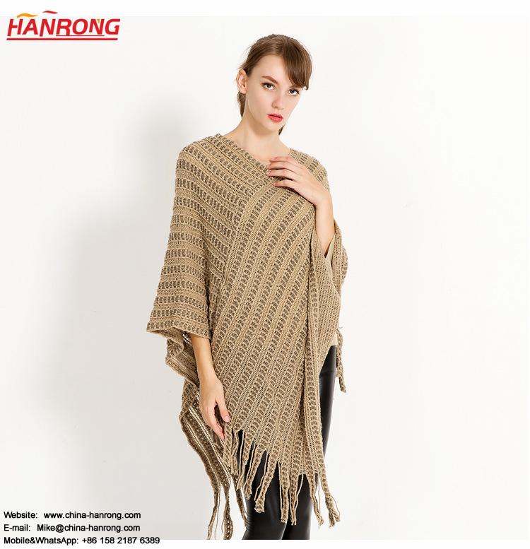 New Winter Fashion Pure Color Warp Knitting Fringe Stiching Lady Beige Red Acrylic Scarf Cape