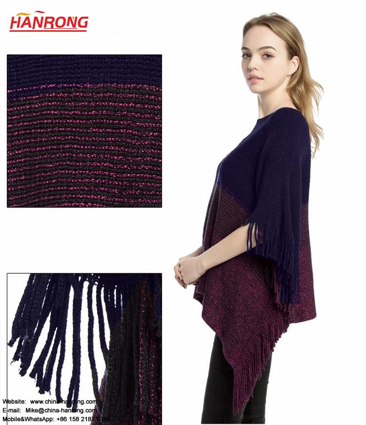 Milan Latest Design Winter Fashion Pure Color Warp Knitting Fringe Long Warm Navy Acrylic Scarf Cape