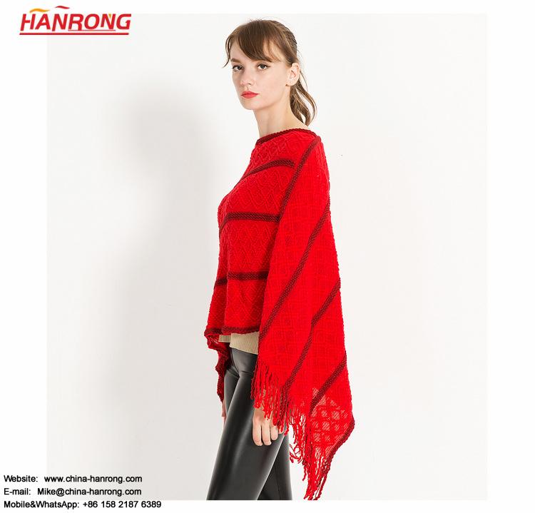 New Winter Fashion Pure Color Warp Knitting Stripe Fringe Women 100% Acrylic Scarf Cape
