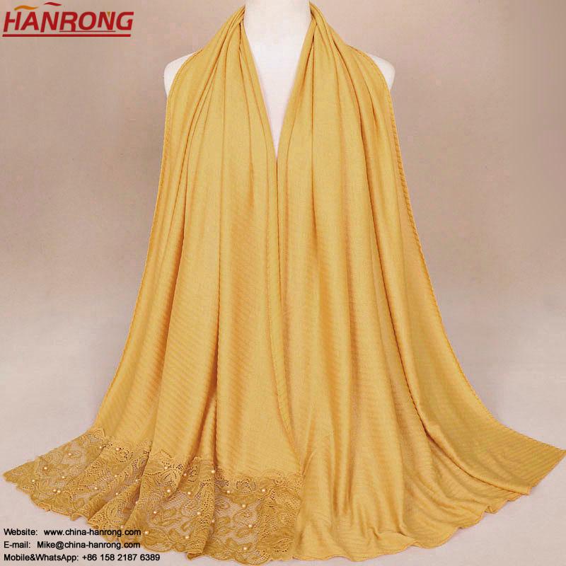 Arab Women Pure Color Cotton Folding Tie Dye Plain Long Heavy Pearl Hijab Wholesale