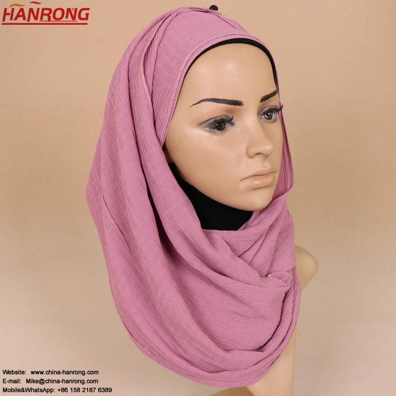 Autumn Latest Pure Color Pearl Fashion Folding Head Chiffon Scarf Hijab 180x70cm