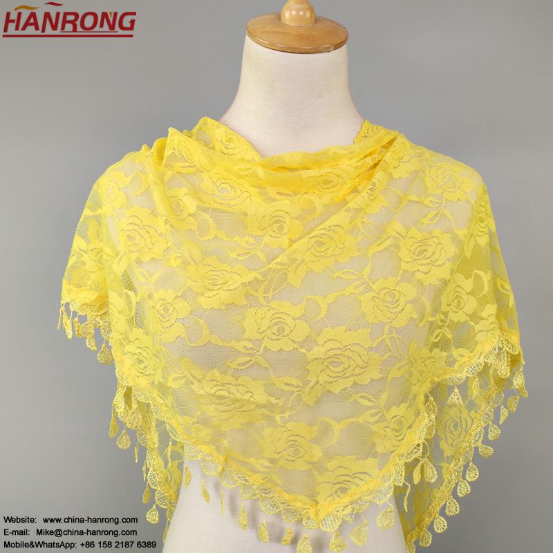 Korea Lady Fashion Lace Triangle Tie Dye Elegant Crochet Yellow Pink Nylon Scarf