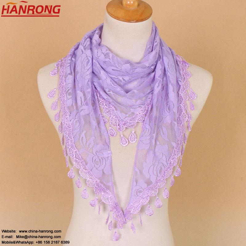 Korea Lady Fashion Lace Triangle Tie Dye Elegant Crochet Yellow Pink Nylon Scarf