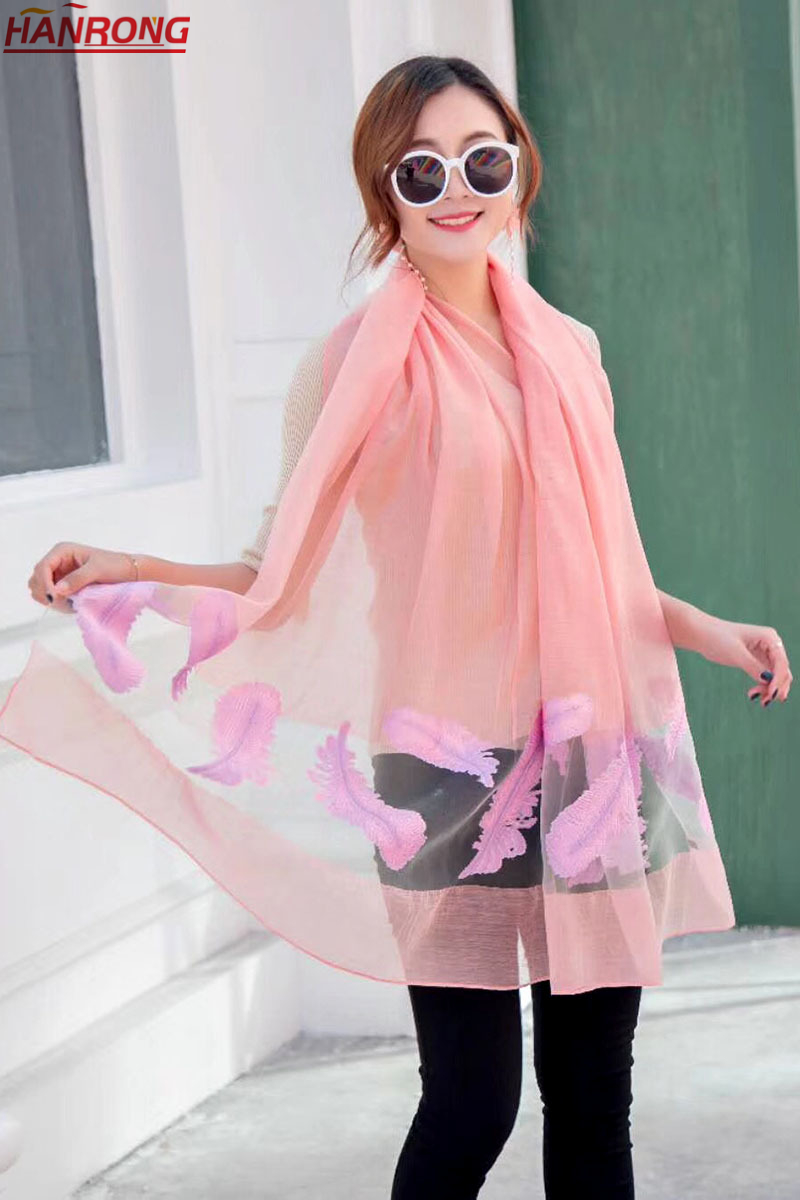 Hangzhou New Fashion Feather Lace Embroidered Shawl Sunscreen Ladies Elegant Polyester Scarf