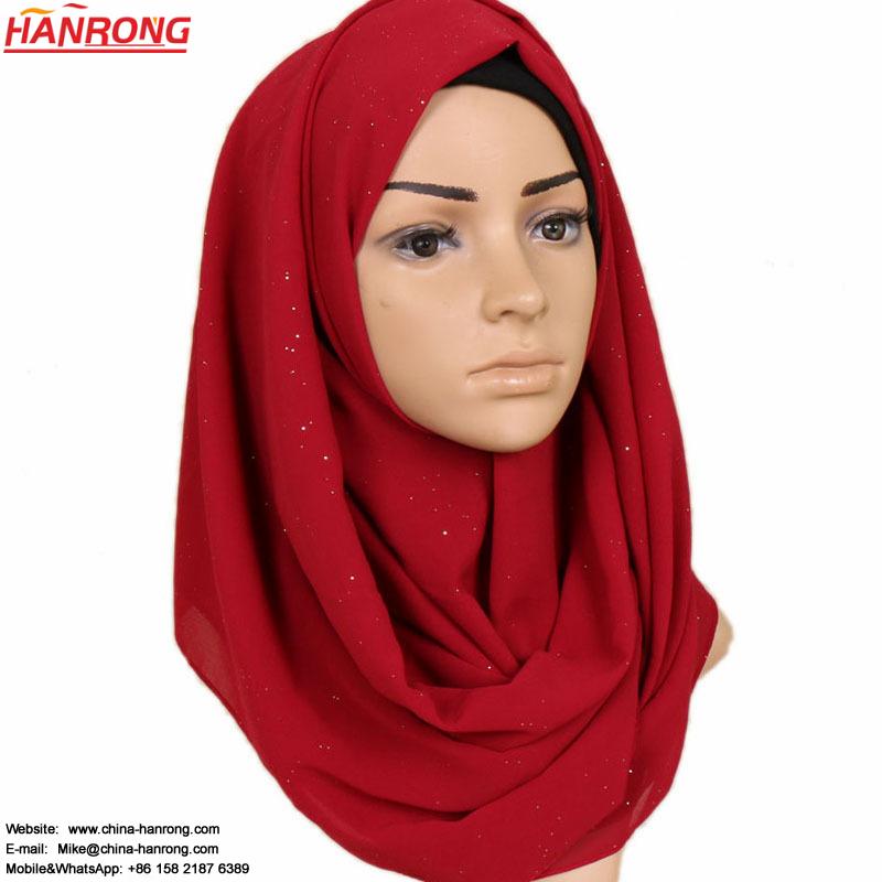 Yiwu Design Manufacture Muslim Pure Color Pearl Chiffon Sprinkling Gold Ethnic Chiffon Hijab Scarf