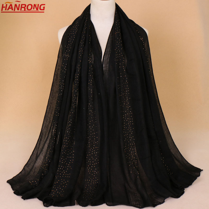 Women New Fashion Tie Dye Plain Hot Drilling Mesh Ethnic Stitching Cotton Scarf Hijab 180x90cm