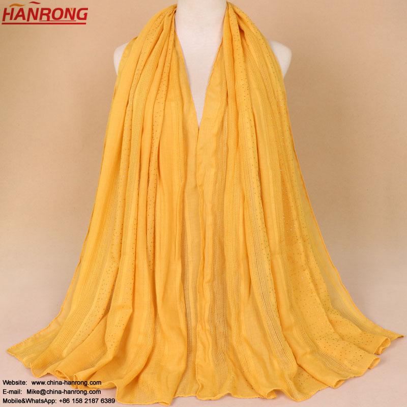 Women New Fashion Tie Dye Plain Hot Drilling Mesh Ethnic Stitching Cotton Scarf Hijab 180x90cm