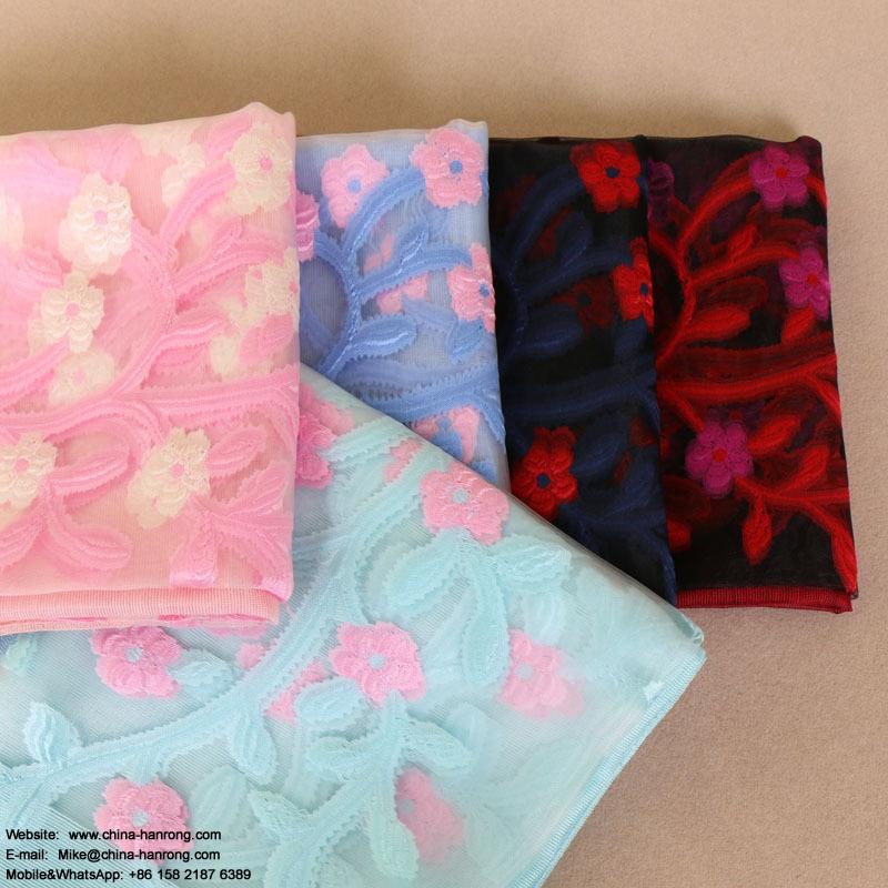 England Fashion Women Pure Color Sunscreen New Plain Embroidery Lace Polyester Scarf