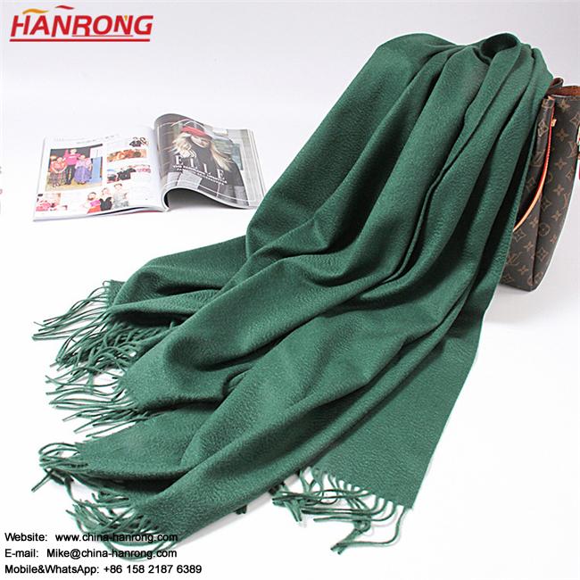 French Popular Solid Color Water Ripple Fringe Filling Knitting Goat Pashmina Scarf Wholesale