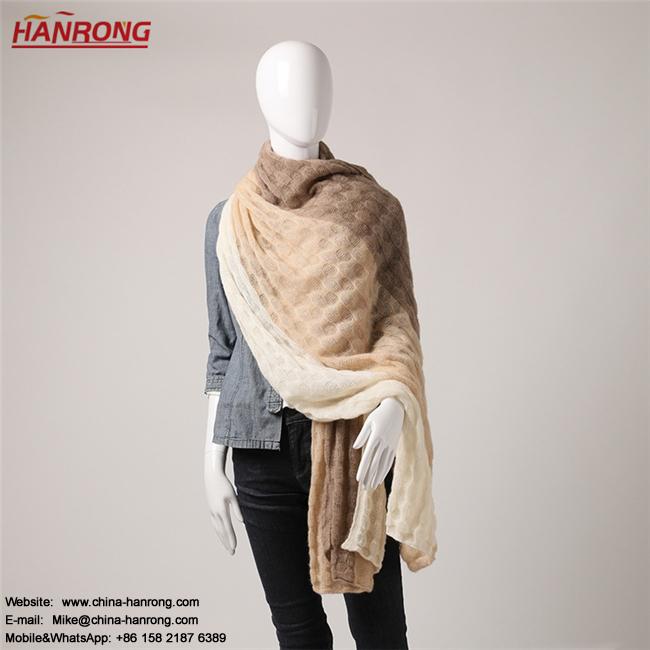 Comfortable Gentle Color Stitching Style Bubbles Hollow Out Knitted Pure Cashmere Scarf