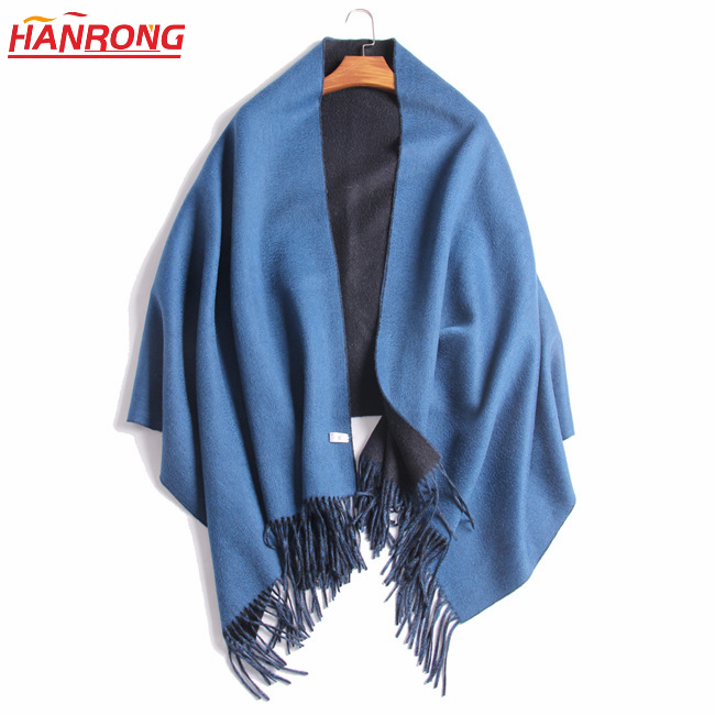 Women New Autumn Winter Thicken Double Sided Two Colors Plain Cashmere Shawl Scarf