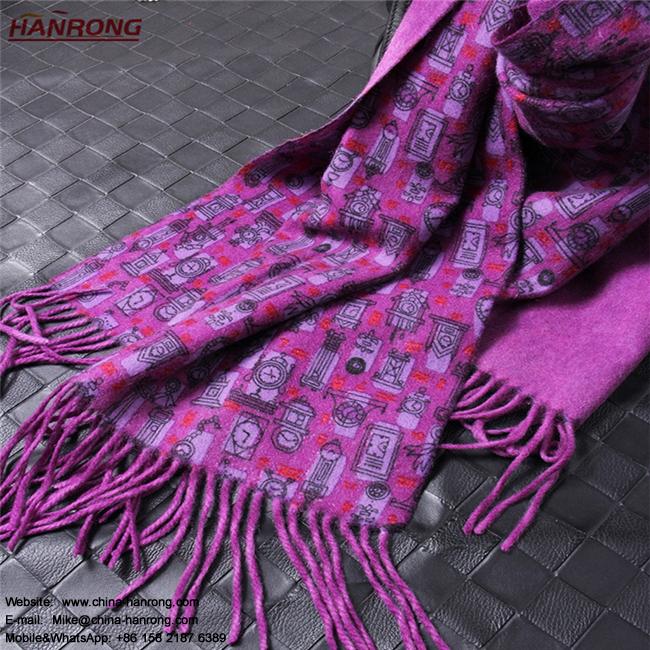 New Goods In Stock Fashion Purple Clocks and Watches Printed Fringe High Quality Cashmere Scarf