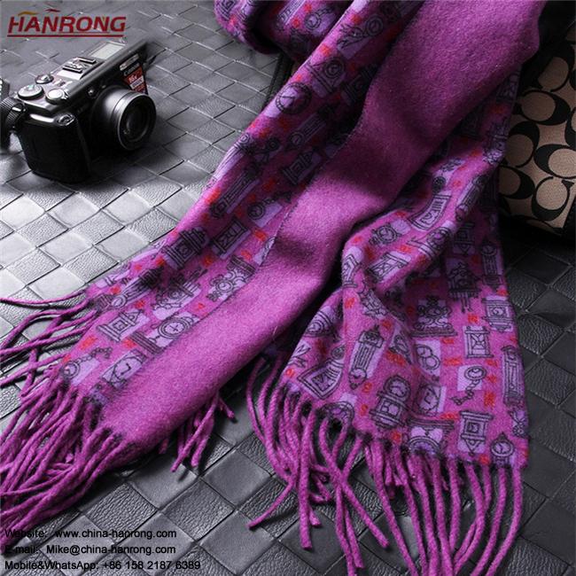 New Goods In Stock Fashion Purple Clocks and Watches Printed Fringe High Quality Cashmere Scarf