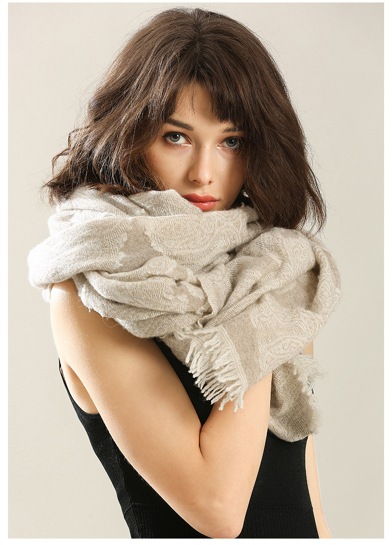 Factory Outlet Pure Color White Flowers Cutting Soft Comfortable Long Plain Cashmere Shawl Scarf