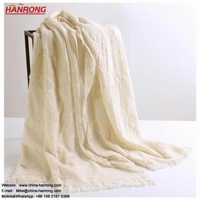 Factory Outlet Pure Color White Flowers Cutting Soft Comfortable Long Plain Cashmere Shawl Scarf