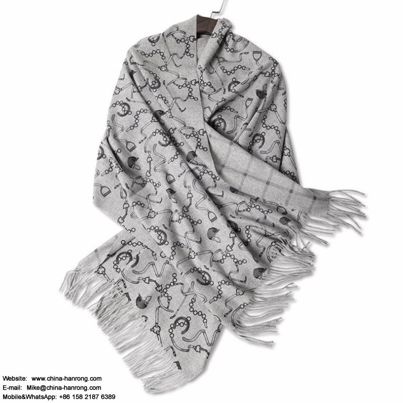 Elegant Women Chains Printed Double Sided Cashmere Pashmina Scarf