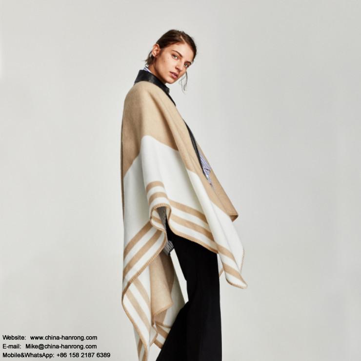European Latest New Camel Striped Split Cloak Cape Scarf High Quality Fill Knit Cashmere Scarf