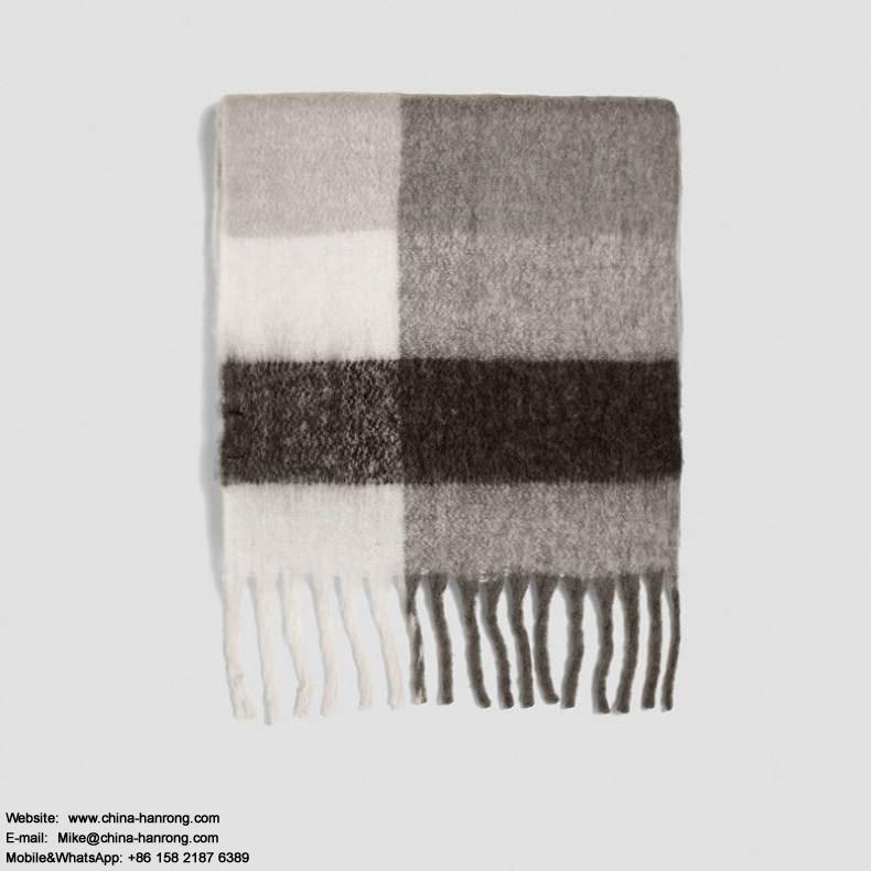 Winter Fall New Thick Plaid Long Tassel Cashmere Scarf Lady Customized Fill Knitting Jacquard Camel Cashmere Scarf