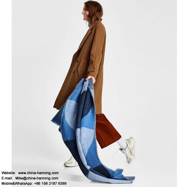 Milan Fashion New Blue Geometric Cashmere Scarf Women High Quality Fill Knitting Jacquard Stitching Pure Cashmere Scarf