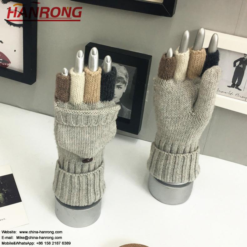 Winter New Keep Warm Flap Half-finger Stitching Color Knitted Wool Gloves Wholesale